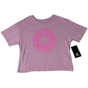 CONVERSE PEONY PINK HEATHER Cropped T-Shirt - Girls Large NEW